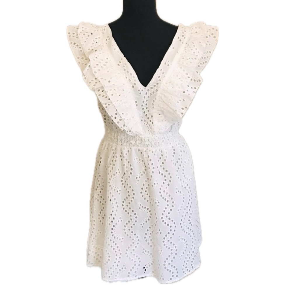 Gianni Bini White Eyelet Ruffle Mini Dress